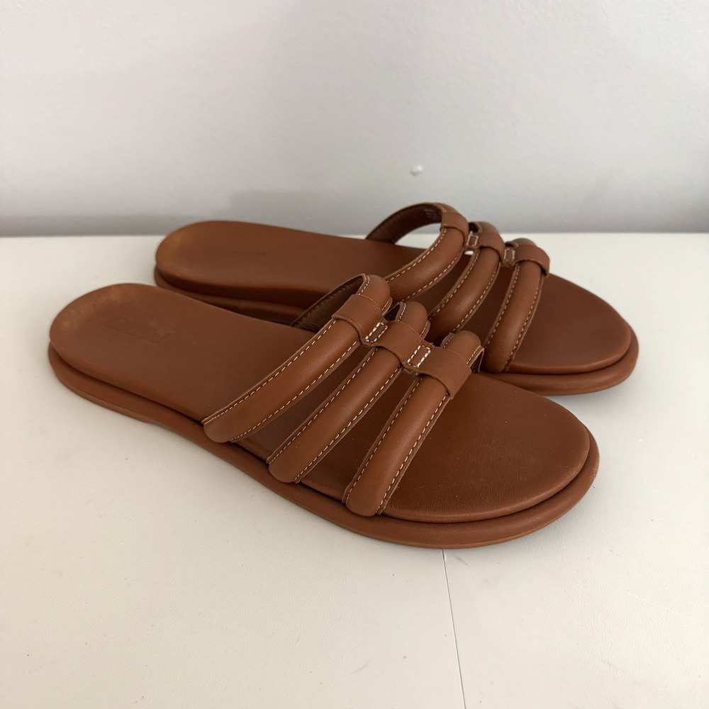 OluKai Tiare Leather Slide Sandals Sz US 9 Cognac Brown Minimalist Coastal EU 39